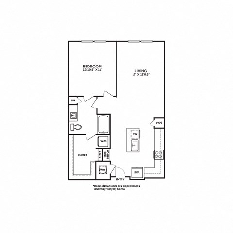 Floor plan for 1 bed, 1 bath, 815 sqft